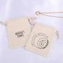 8 Oz Custom Logo Printed Natural Canvas Drawstring Jewelry Pouch Small Organic Cotton Gift Jewelry Bag