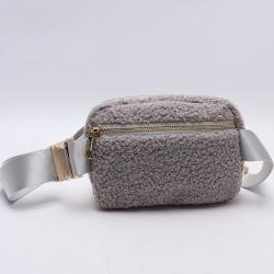 Womens teddy bear drawstring waisted packed bagged teddy fabric mens crossbody waist belt bag zipper chest bag