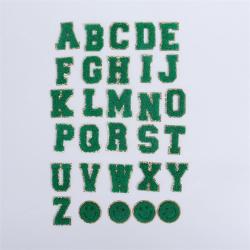 Keymay Custom A-Z 26 Christmas Green Varsity Letter Self Adhesive Patches Embroidery Chenille Patches Custom Christmas Letters