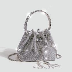 Luxury Lady Designer Bag Diamond Solid Handle Metal Chain Bucket Fashion Tassels Sling Purse for Women  Drawstring Handbag