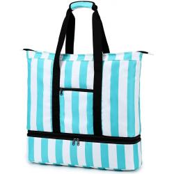 Blue Stripes Beach Tote Bag with Detachable Cooler Compartment Insulated Picnic Cooler Bag Pool Bag for Women