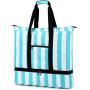 Blue Stripes Beach Tote Bag with Detachable Cooler Compartment Insulated Picnic Cooler Bag Pool Bag for Women