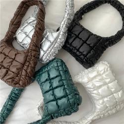 Fashion Creative Design Pleated Plaid Shoulder Bag Women Soft PU Leather Hand Bags Ladies Trendy Handbags