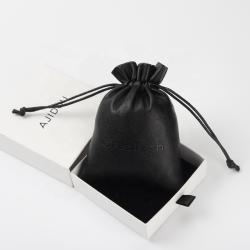 Logo Emboss Custom Black Bag Wholesale Drawstring Pouches Gift Packaging Cosmetic Jewelry Bags
