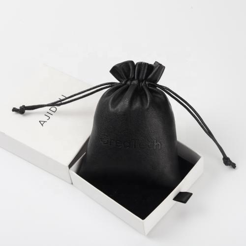 Logo Emboss Custom Black Bag Wholesale Drawstring Pouches Gift Packaging Cosmetic Jewelry Bags