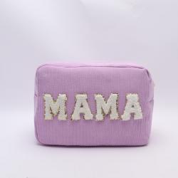 Keymay Popular High Quality Gold Zipper Portable Winter Cute Girls Corduroy Travel Bag Makeup Bag Corduroy Women Cosmetic Bag