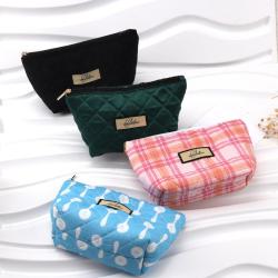 Custom Label Colorful Velvet Zipper Cosmetic Bag Skincare Product Cotton Makeup Cosmetic Pouch
