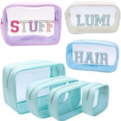 Keymay Stock No Fast Ship DIY 4pcs Toiletry Bag with Handle Strap Portable Clear Makeup Bag Pouch Transparent PVC Bag Cosmetic