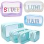 Keymay Stock No Fast Ship DIY 4pcs Toiletry Bag with Handle Strap Portable Clear Makeup Bag Pouch Transparent PVC Bag Cosmetic