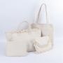Keymay Fashionable Cute Bright Color 6 Colors Large Tassel Canvas Travel Tote Plain Blank Canvas Fringe Tote Bags Beach Bag