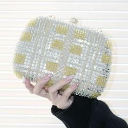 New golden sequin bag European and American style dress clutch bag metal chain women's crossbody bags handbags ladies clutches pochette femme