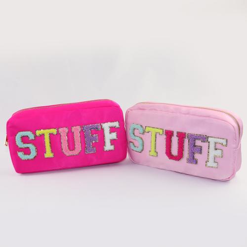 Keymay Hot Sale DIY Personalized Chenille Letter Embroidery Wedding Gift Bride Pouch Bag Cosmetic Travel Bag Nylon Zipper Pouch