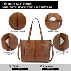 LOVEVOOK 13.3 inch PU vintage Tote Bags Top-Handle Purse Ladies Handbag Elegant Designer Shoulder Bag ladies laptop handbags