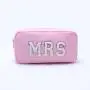 Keymay Stock No MOQ MRS Pouch Bride Makeup Bag with Zipper Valentine Gifts for Bride Monogram Chenille Letter Pochette Cosmetic