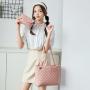 HR537 Women's Bag With Coin Wallet Casual Simple Textured Embroidery Thread Tote Bag PU Leather Popular Shoulder Underarm Bag
