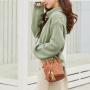 Factory supply women's bag embossed double tassel bucket bag wholesale 2024 Korean style new crossbody shoulder bag