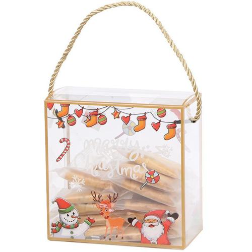 HR534 Christmas Decorations Creative Box Bag PET Gifts Children Present Handbag Christmas Snow Tree Man Elk Cookie Storage Bag
