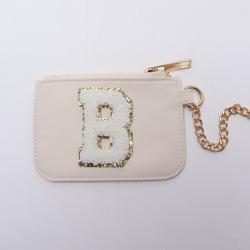Keymay Rts Stock Popular High Quality Plain DIY Chenille Letter 8 Colors Cute Mini Zipper Pouch Keychain Wallet Nylon Coin Purse