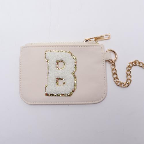 Keymay Rts Stock Popular High Quality Plain DIY Chenille Letter 8 Colors Cute Mini Zipper Pouch Keychain Wallet Nylon Coin Purse