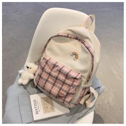 Fashion Elegant Lady Designer Bags Small Bear Backpack with Cute Pendant for Girl Stylish Grid Combination Dyes Pattern  Satchel