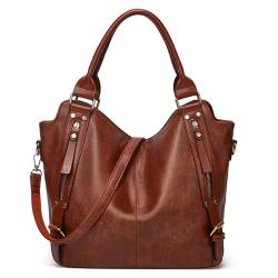 Large Capacity Women Handbag Personalized Lightweight Shoulder Bag Solid Monogrammed Rivet PU Leather Travel Tote Bag