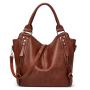 Large Capacity Women Handbag Personalized Lightweight Shoulder Bag Solid Monogrammed Rivet PU Leather Travel Tote Bag