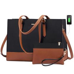 LOVEVOOK PU Leather notebook Bags Large Capacity Computer Tote Handbag Business Office Work Ladies laptop Briefcase with USB