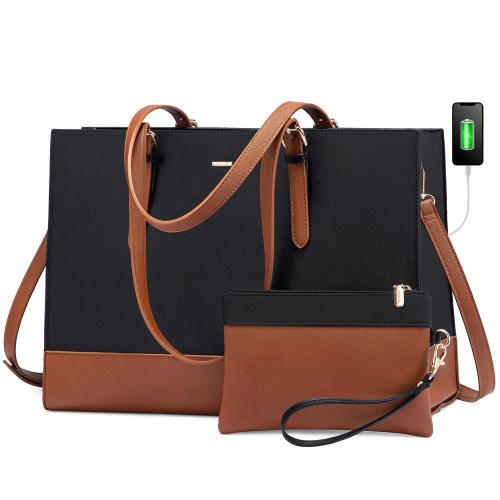 LOVEVOOK PU Leather notebook Bags Large Capacity Computer Tote Handbag Business Office Work Ladies laptop Briefcase with USB