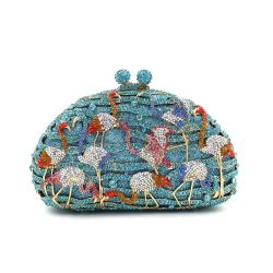 Women Crystal Stones Evening Flamingo Party Handbag Wedding Clutch Bag Diamond Clutches Bridal Shoulder Bags