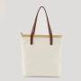 Custom Low MOQ Beige With Inner Pockets High Quality Zipper Long Handle Premium Work Large College Canvas and Leather Bags