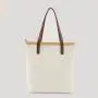 Custom Low MOQ Beige With Inner Pockets High Quality Zipper Long Handle Premium Work Large College Canvas and Leather Bags