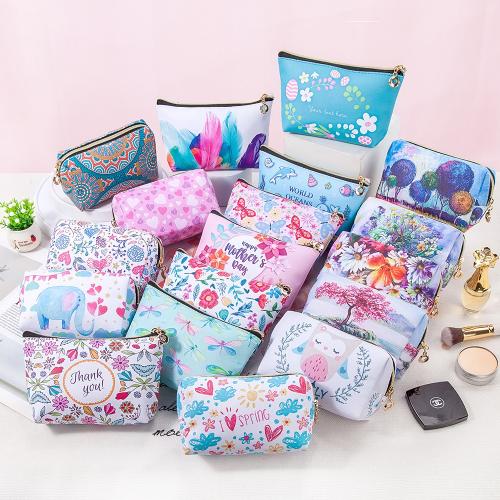 Large Capacity PU Leather Printing Travel Make Up Pouch Portable Waterproof Zipper Cosmetic Bag for Women