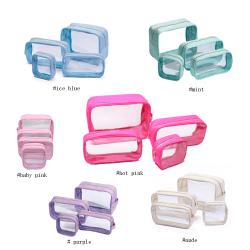 Keymay New Color Women Bulk Makeup Pouch Transparent Toiletries Bag Clear Plastic Pvc Cosmetic Travel Makeup Bag