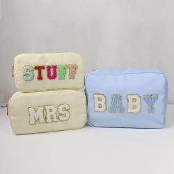 Keymay Rts Stock 21 Colors S M L Xl Bridesmaid Gift Diy Chenille Letter Patches Makeup Bag Organizer Cosmetic Bag Nylon Pouch