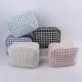 Keymay RTS Personalized Chenille Patches Cute Girls Tweed Plaid Checkered Zip Makeup Bag Toiletry Travel Bag Small Cosmetic Bag