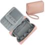 PU Leather Zipper Make Up Organizer Toiletry Bag Custom Logo Travel Portable Cosmetic Bag With Brush Slots