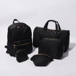 Stock Multi Color Nylon Black Basics 5 Piece Packing Cosmetic Bag Waist Bag Backpack Travel Bag Set