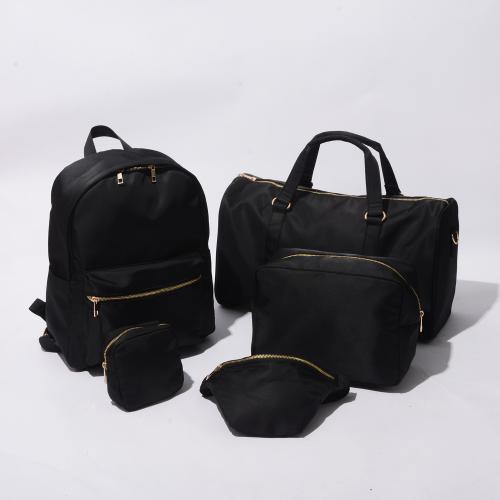 Stock Multi Color Nylon Black Basics 5 Piece Packing Cosmetic Bag Waist Bag Backpack Travel Bag Set