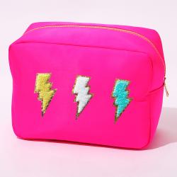 Stock Christmas Gift Hot Pink Jumbo Monogrammed Nylon Waterproof Patches Toiletry Bag Embroidered Makeup Large Toiletry Bag