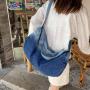 Lazy style wash denim canvas bag female simple gradual color crossbody bag large capacity literary shoulder bag