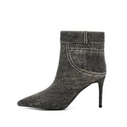Bottes Femme Ladies Autumn Winter Cowgirl Boots Pointy Toe Stiletto Heels Stylish Dress Short Boots Women Denim Ankle Booties