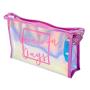 Gelory Custom Laser Logo Plastic PVC Pink Jelly Glitter Makeup Bag Women Travel Toiletry Cosmetic Bag Holographic
