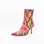 Bottes Femme Fashion Designer Embossed Pu Ladies Pointy Toe Thin Heel Short Boots Women Kitten Heel Ankle Booties