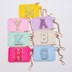 Low MOQ 8 Colors Stock Keymay Small Credit Card Holder Nylon Mini Bag keychain Waterproof Zipper Wallet Coin Purses