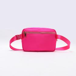 Custom Waterproof Nylon Belt Bag Girls Women Hot Pink Waist Pack Bumbag Back Zipper Mesh Pocket Sports Cell Phone Waist Bag