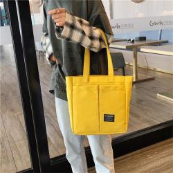 Gelory Pure Color Reusable Recycled Shopping Shoulder Bag Casual Outdoor Handbag Zipper Canvas Tote Bag for Women