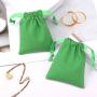 Custom Logo Printed Small Green Cotton Linen Drawstring Key Jewelry Storage Bag Organic Muslin Linen Gift Packing Pouch