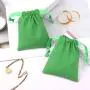 Custom Logo Printed Small Green Cotton Linen Drawstring Key Jewelry Storage Bag Organic Muslin Linen Gift Packing Pouch