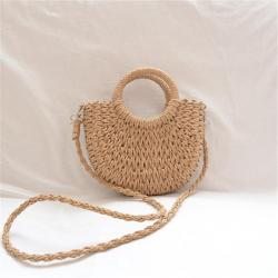 OEM372 Handmade Half-Round Rattan Woven Straw Bag Summer Women Messenger Crossbody Bags Girls Lady Small Beach Handbag