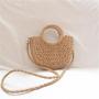 OEM372 Handmade Half-Round Rattan Woven Straw Bag Summer Women Messenger Crossbody Bags Girls Lady Small Beach Handbag